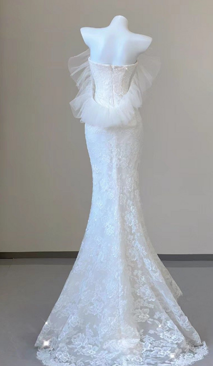 Ivory Mermaid Strapless Strapless Lace Long Prom Dresses TP1628