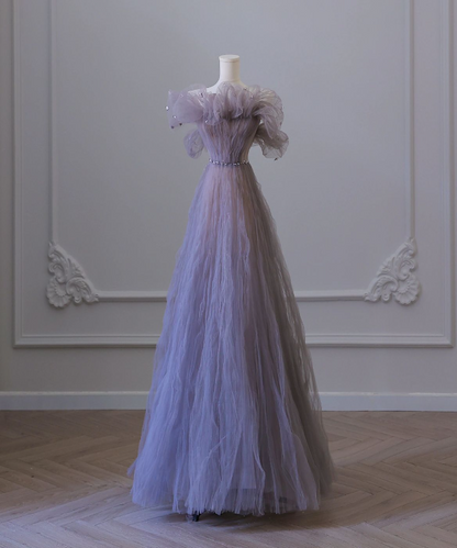 Charming Purple A-Line Strapless Tulle Ankle Length Evening Dresses TP1633