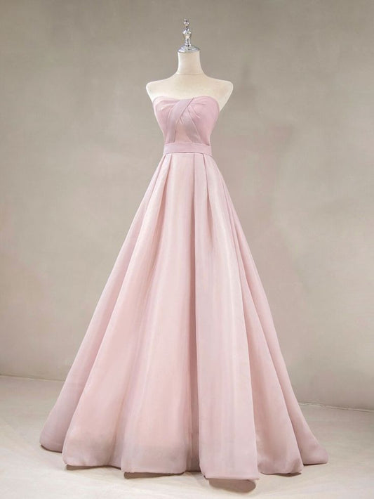 Pink A-Line Strapless Strapless Long Prom Dresses TP1662