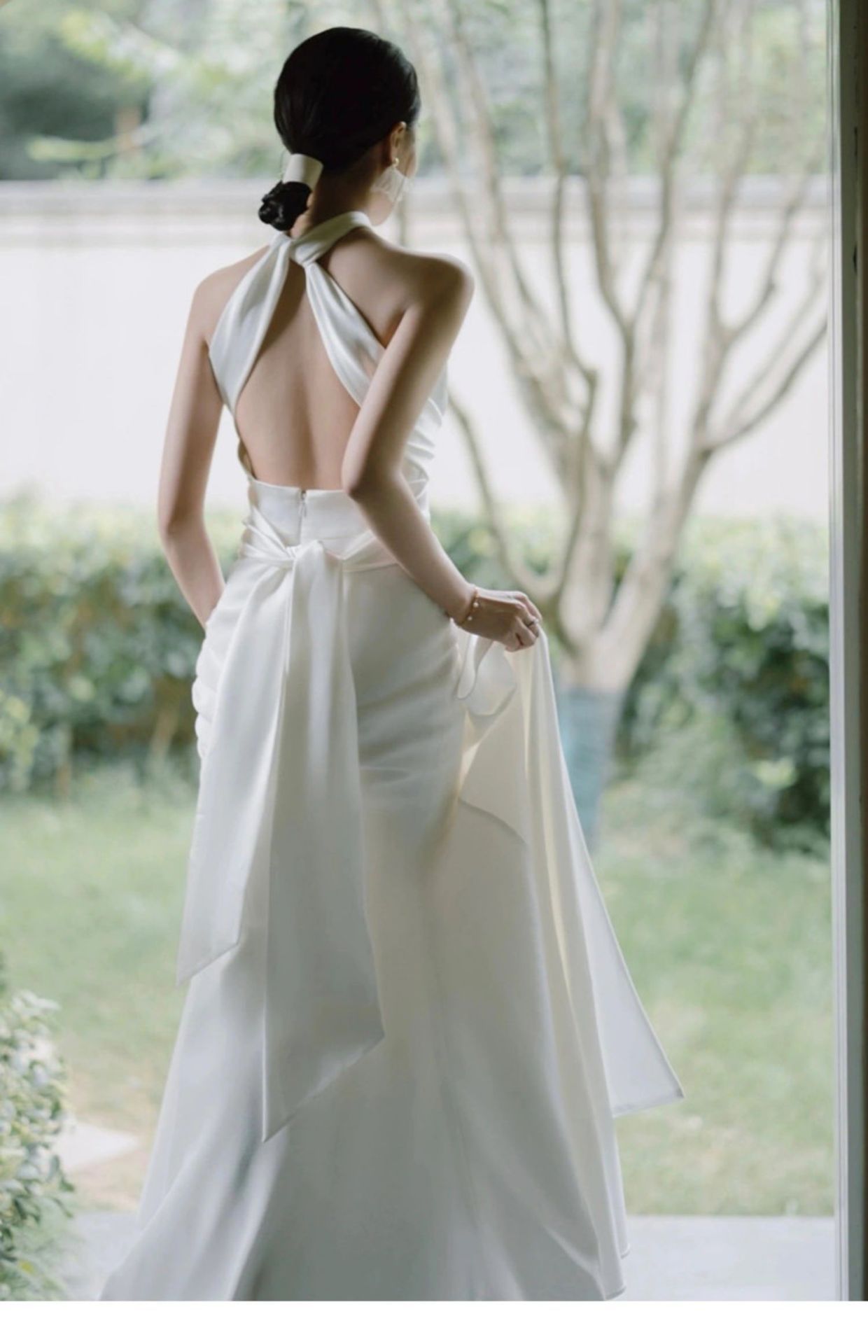 Vintage Ivory Halter Dress Design Simple A-Line Satin Long Evening Gown Prom Dress TP1670