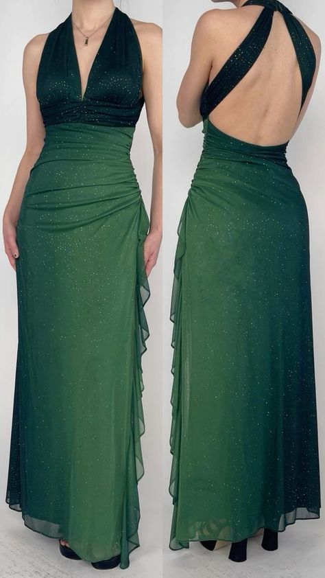 Green Mermaid Neckless Backless Chiffon Long Prom Dresses TP1681