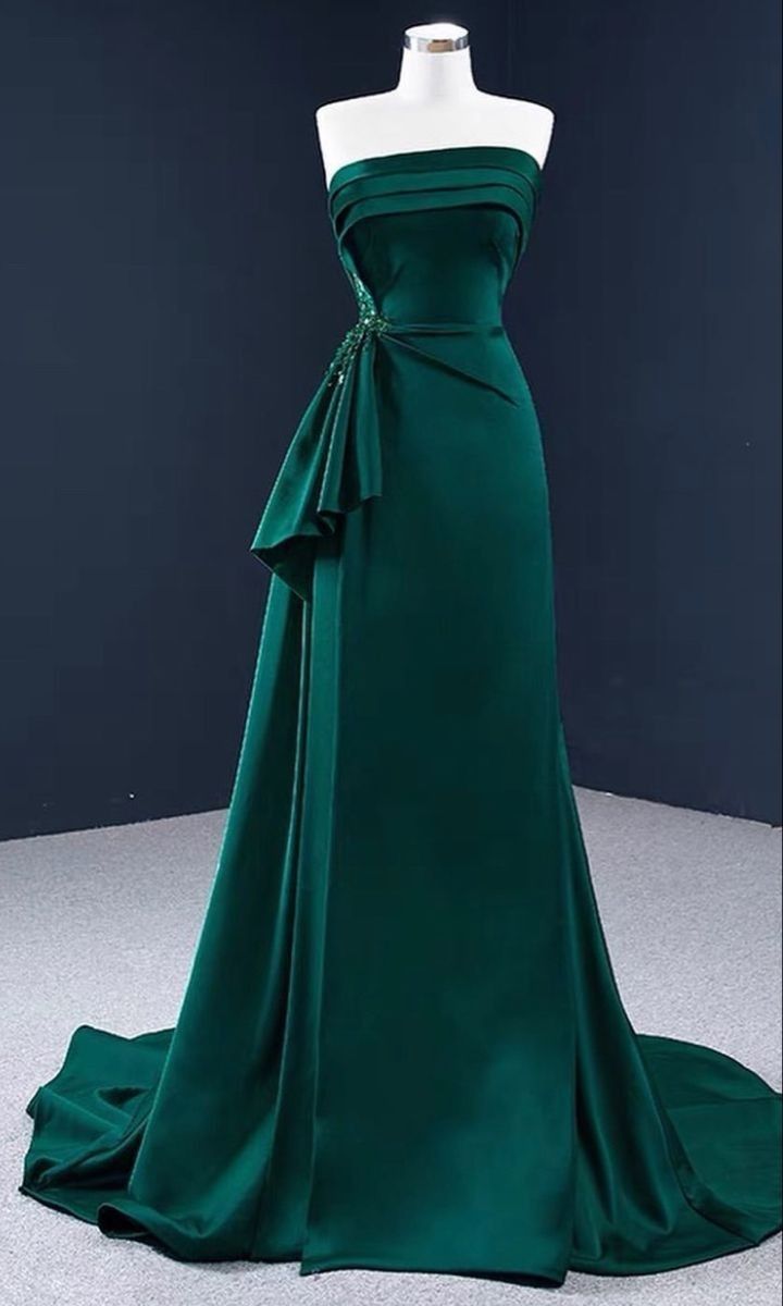 Elegant Green A-Line Strapless Satin Long Prom Dresses TP1696