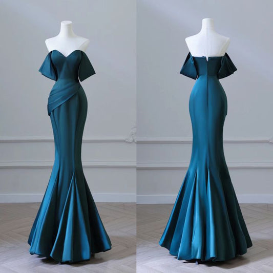 Blue Mermaid Strapless Satin Long Ball Gowns TP1702