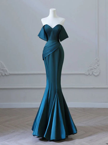 Blue Mermaid Strapless Satin Long Ball Gowns TP1702