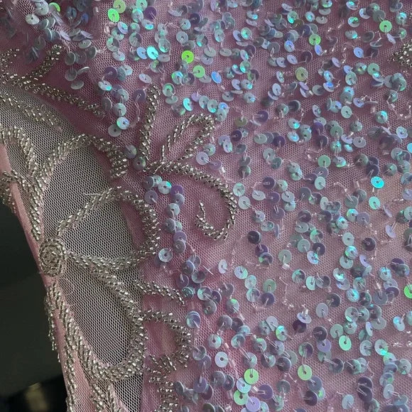 Pink V Neck Straps Sequins Cutout Split Long Prom Dresses TP1732