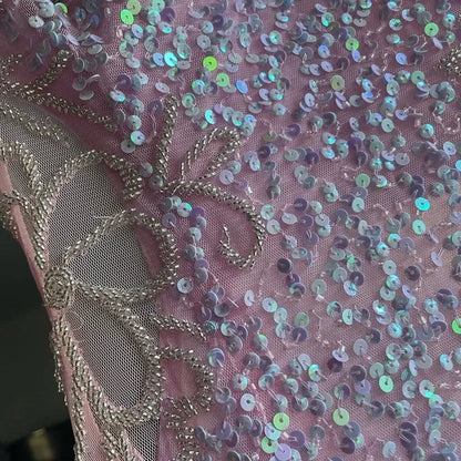 Pink V Neck Straps Sequins Cutout Split Long Prom Dresses TP1732