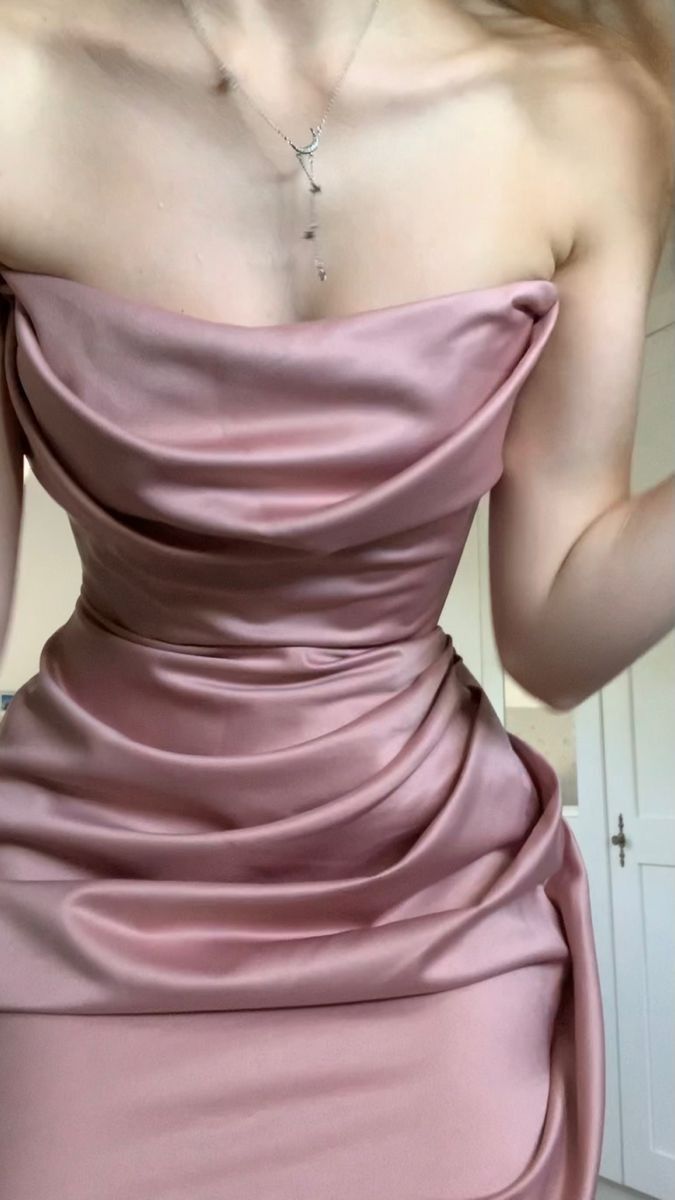 Pink Mermaid Sexy Sheath Strapless Split Satin Long Prom Dresses TP1734