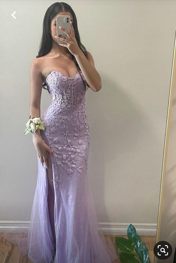 Purple Mermaid High Slit Tulle Sweetheart Neck Strapless Long Ball Gown TP1743