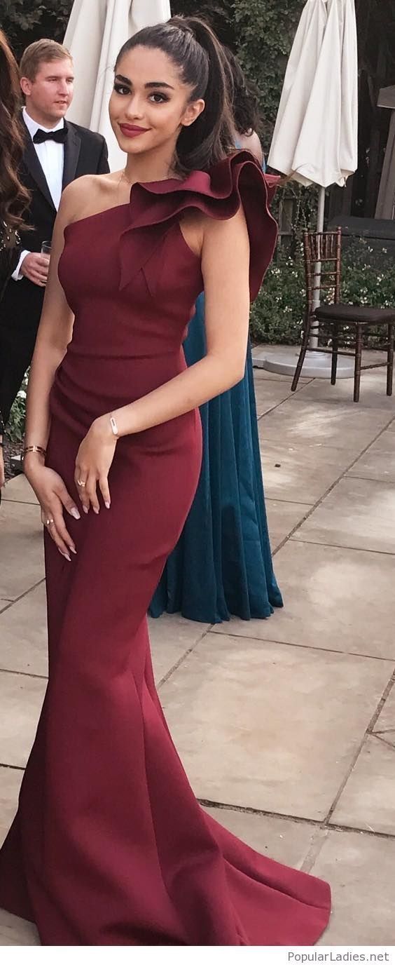 Elegant Burgundy Mermaid Satin One Shoulder Ball Gown TP1770