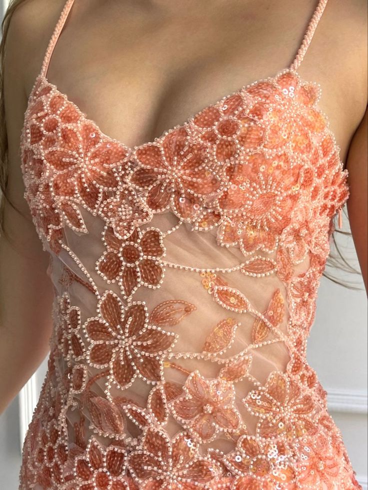 Pink Spaghetti Strap Lace Gorgeous Mermaid Evening Dress TP1774