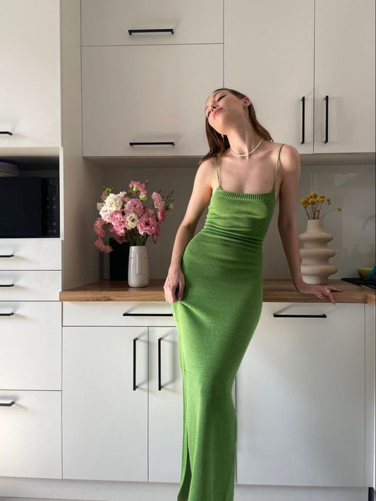 Simple Green Mermaid Bodycon Spaghetti Strap Sleeveless Maxi Dress TP1790