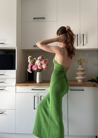 Simple Green Mermaid Bodycon Spaghetti Strap Sleeveless Maxi Dress TP1790