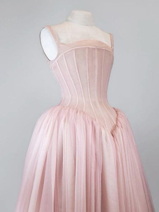 Pink Sweet A-line Strapless Tulle Birthday Dress Evening Gown TP1835