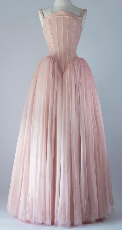 Pink Sweet A-line Strapless Tulle Birthday Dress Evening Gown TP1835