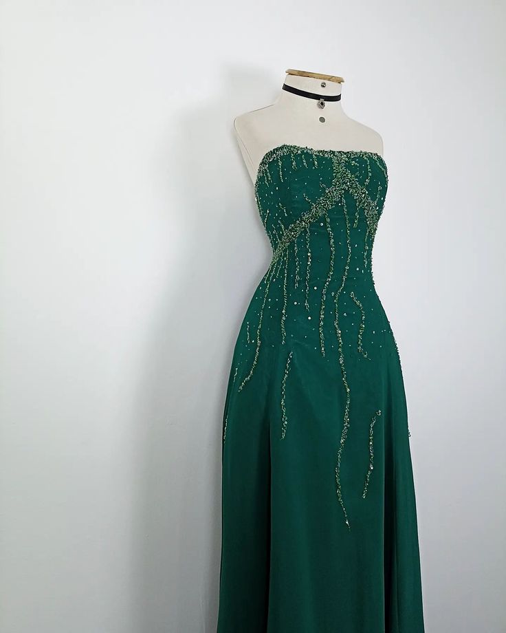 Green A-Line Strapless Sequined Satin Long Ball Gown Evening Dress TP1838