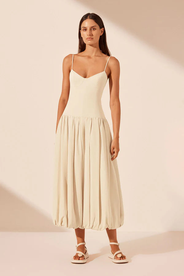 Beige Elegant Spaghetti Strap Midi Bubble Dress TP1842