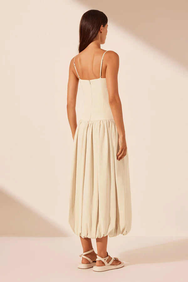 Beige Elegant Spaghetti Strap Midi Bubble Dress TP1842