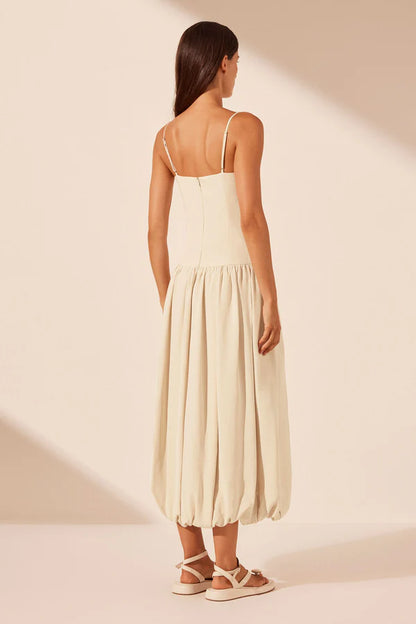 Beige Elegant Spaghetti Strap Midi Bubble Dress TP1842