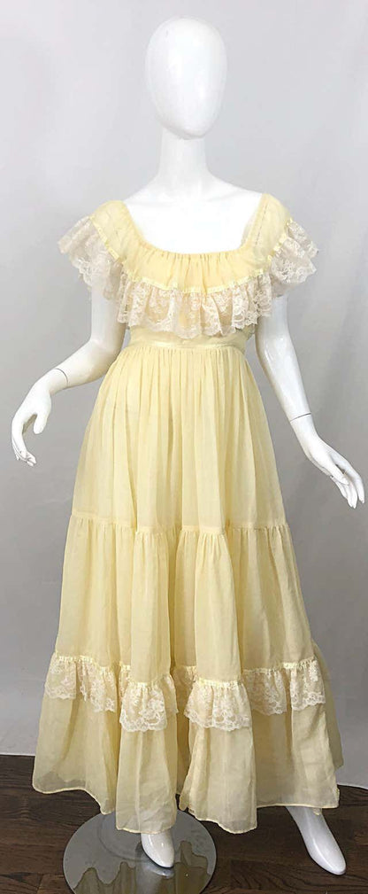 Light Yellow Cotton Tulle Vintage Lace Birthday Party Dress TP1844