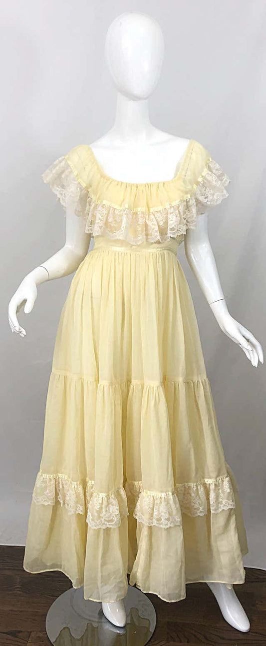 Light Yellow Cotton Tulle Vintage Lace Birthday Party Dress TP1844