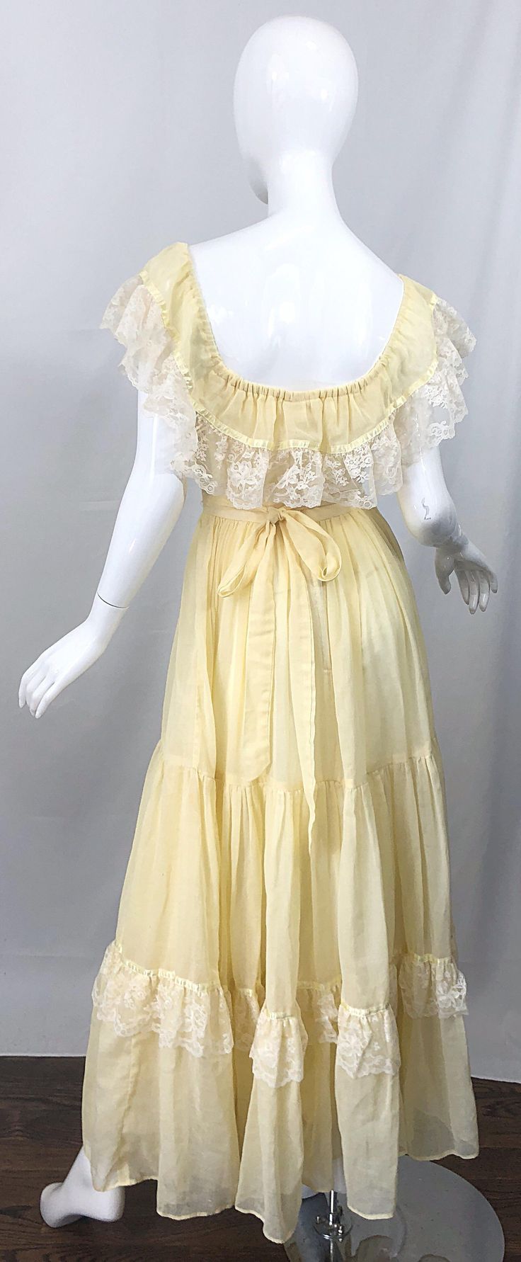 Light Yellow Cotton Tulle Vintage Lace Birthday Party Dress TP1844