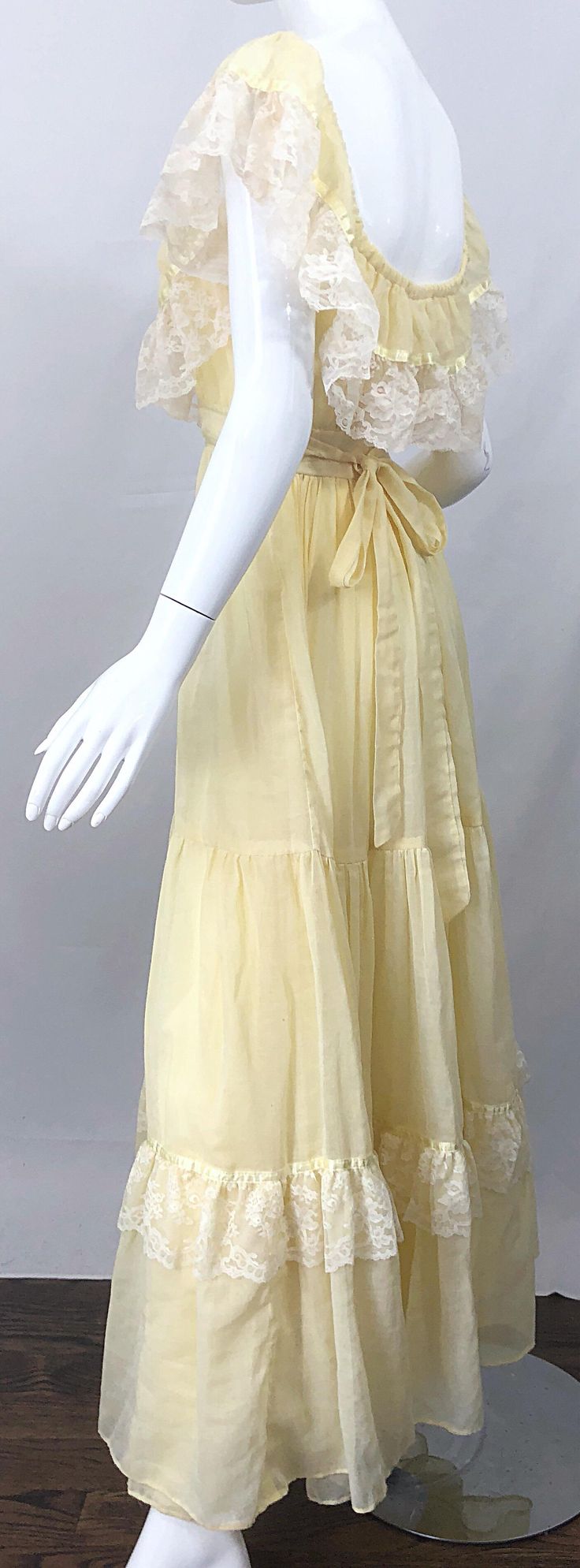 Light Yellow Cotton Tulle Vintage Lace Birthday Party Dress TP1844