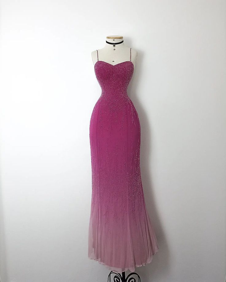 Gradient Pink Mermaid Spaghetti Strap Sequined Sparkling Long Ball Gown TP1845