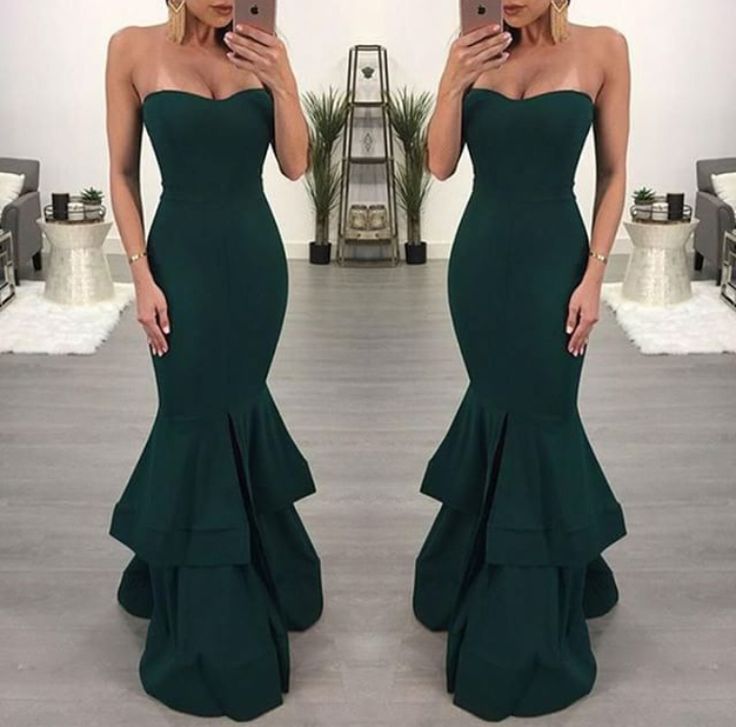Dark Green Mermaid Off-shoulder Slit Long Party Dance TP1856