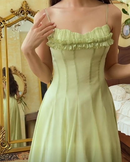 Green A-line spaghetti strap tulle ball gown evening dress TP1863