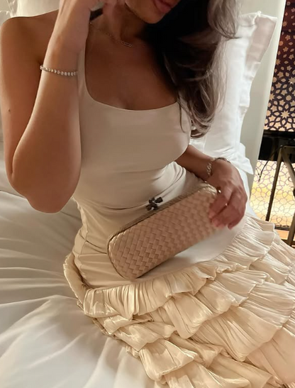 Ivory A-line halterneck tiered cake dress prom dress TP1867