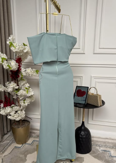 Elegant Mermaid Off Shoulder Blue Beaded Formal Prom Gown Evening Dress TP1880