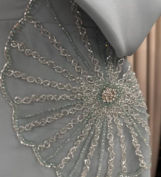 Elegant Mermaid Off Shoulder Blue Beaded Formal Prom Gown Evening Dress TP1880