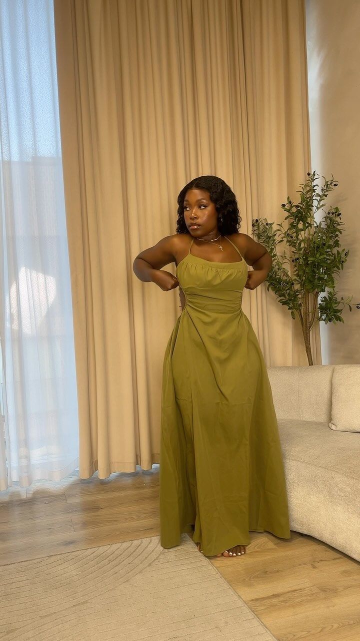Green A-line Halter Backless Long Ball Gown TP1882