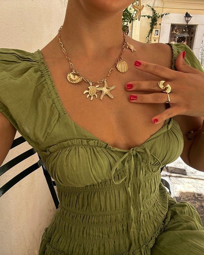 Fresh Green A-Line Short Sleeve Backless Dress TP1888