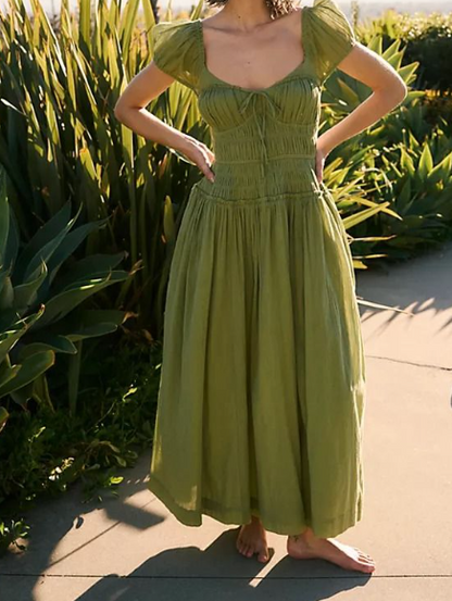 Fresh Green A-Line Short Sleeve Backless Dress TP1888