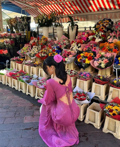Retro Purple A-line V-neck Long Sleeve Lace Prom Dress TP1893