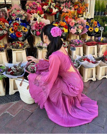 Retro Purple A-line V-neck Long Sleeve Lace Prom Dress TP1893