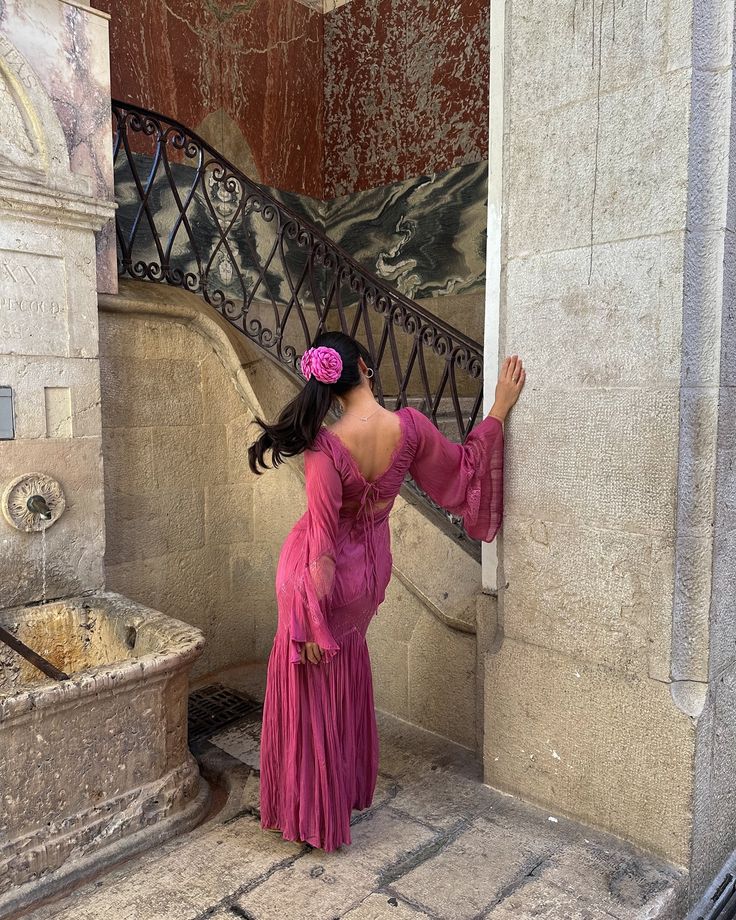 Retro Purple A-line V-neck Long Sleeve Lace Prom Dress TP1893