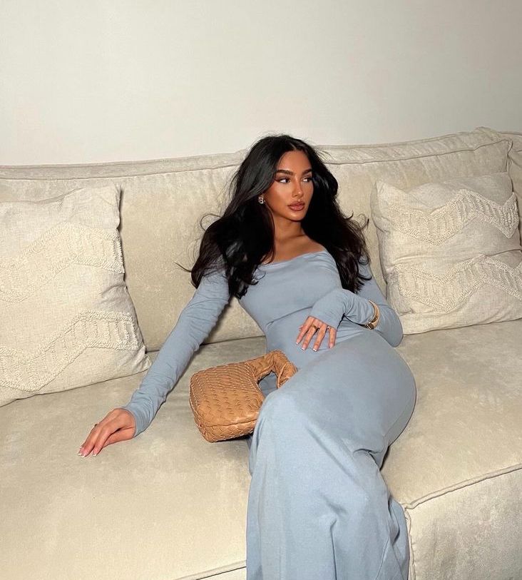 Simple Blue Mermaid Long Sleeve Prom Dress TP1894