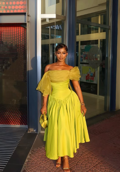Chic Green A-Line Off-Shoulder Tulle Satin Ankle-Length Gown TP1898