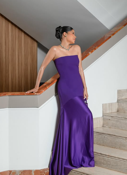 Charming Purple Mermaid Bandeau Strapless Satin Formal Prom Gown Evening Dress TP1911