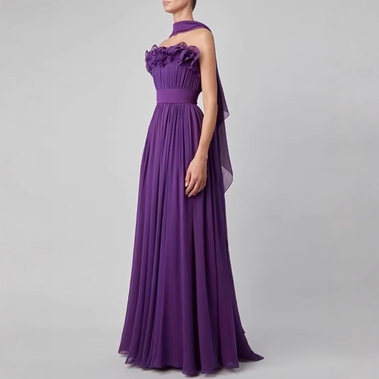Charming Purple A-line Sleeveless Chiffon High Slit Formal Prom Gown Evening Dress TP1924