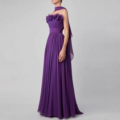 Charming Purple A-line Sleeveless Chiffon High Slit Formal Prom Gown Evening Dress TP1924