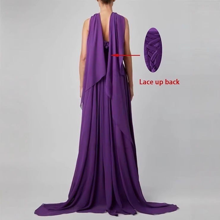 Charming Purple A-line Sleeveless Chiffon High Slit Formal Prom Gown Evening Dress TP1924