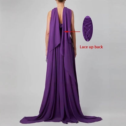 Charming Purple A-line Sleeveless Chiffon High Slit Formal Prom Gown Evening Dress TP1924