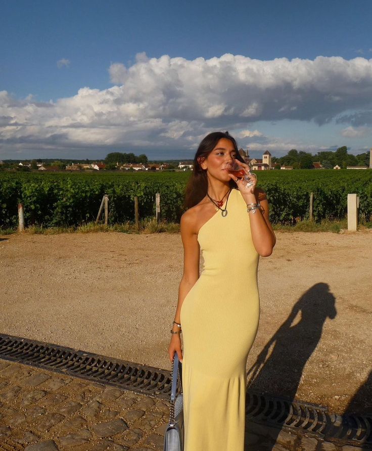Elegant Light Yellow Mermaid One Shoulder Sleeveless Knitted Drape Long Dress TP1938