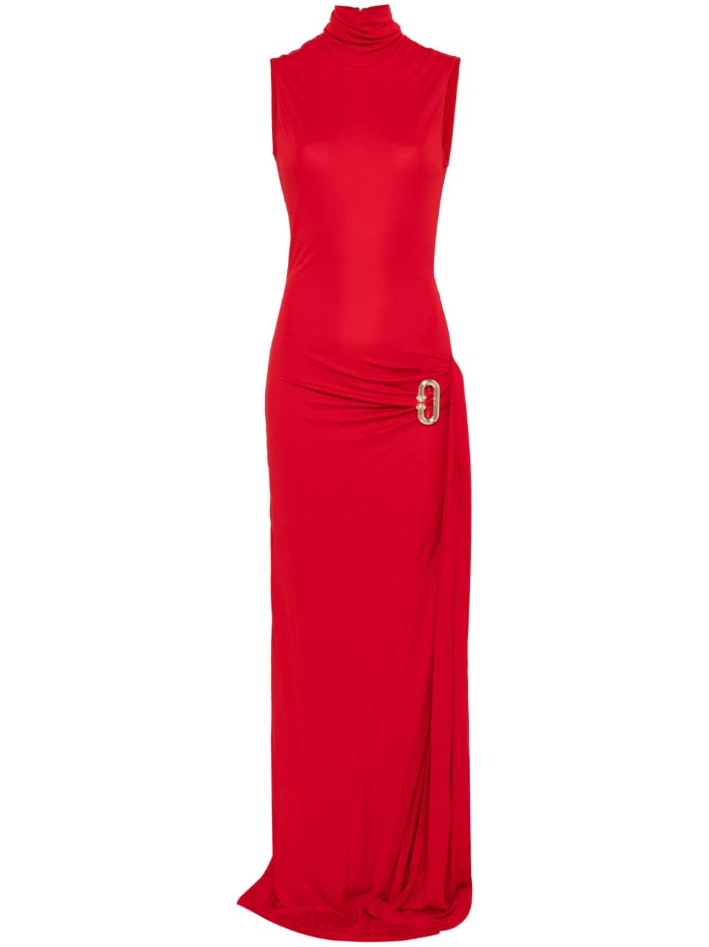 Soft Drape Red Turtleneck Sleeveless High Slit Floor Length Formal Prom Dress Evening Gown TP1940