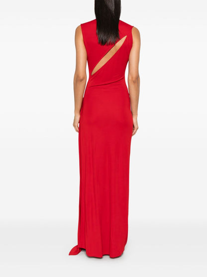 Soft Drape Red Turtleneck Sleeveless High Slit Floor Length Formal Prom Dress Evening Gown TP1940