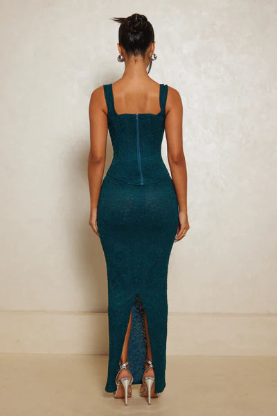 Sexy Green Mermaid Strap Printed Back Slit Ankle-Length Ball Gown Evening Dress TP1941