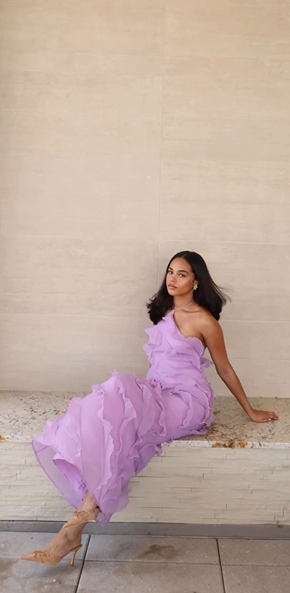 Soft Chiffon Halter Neck Off Shoulder Sleeveless Tiered Ruffle Length Ankle Ball Gown Evening Dress TP1960